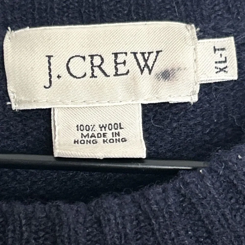 Vintage J.Crew Wool Sweater Men’s XL-Tall Navy Red Sleeve Stripe Hong Kong